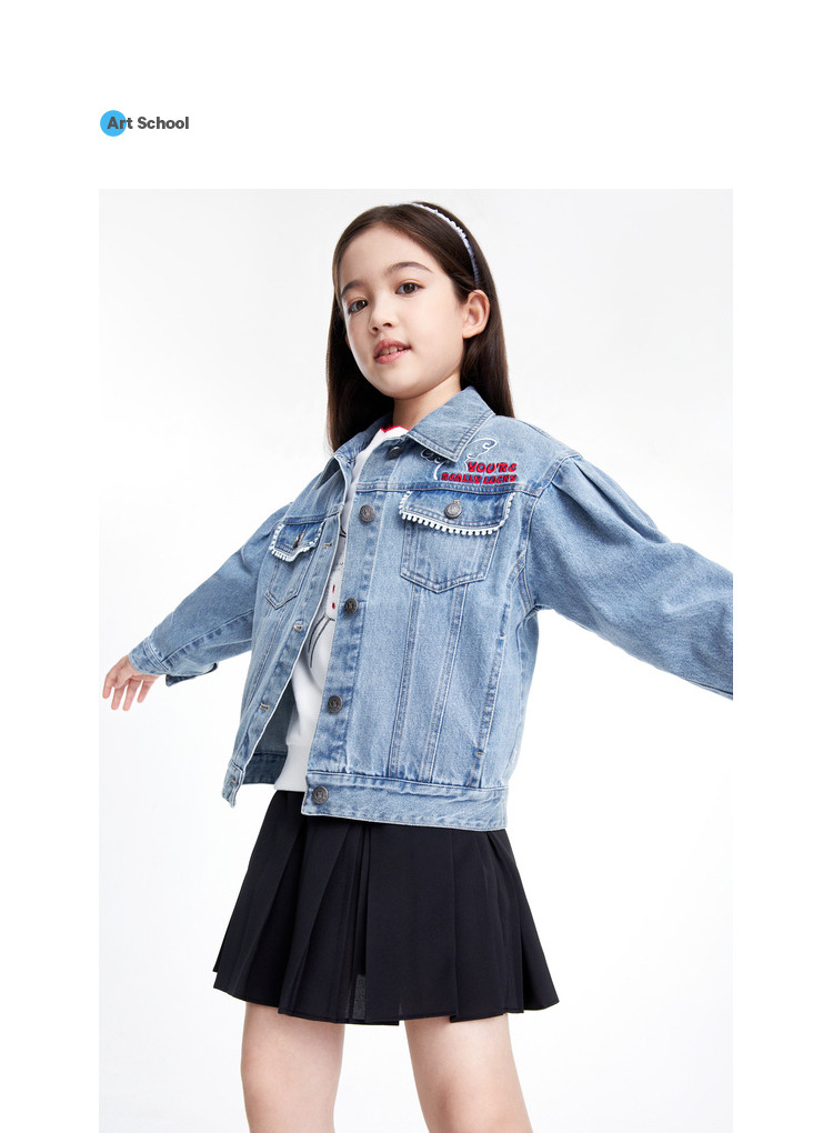 Детская куртка Жан 安奈儿女童装短款翻领浅色牛仔夹克外套春秋季款甜美时尚上衣 Annil