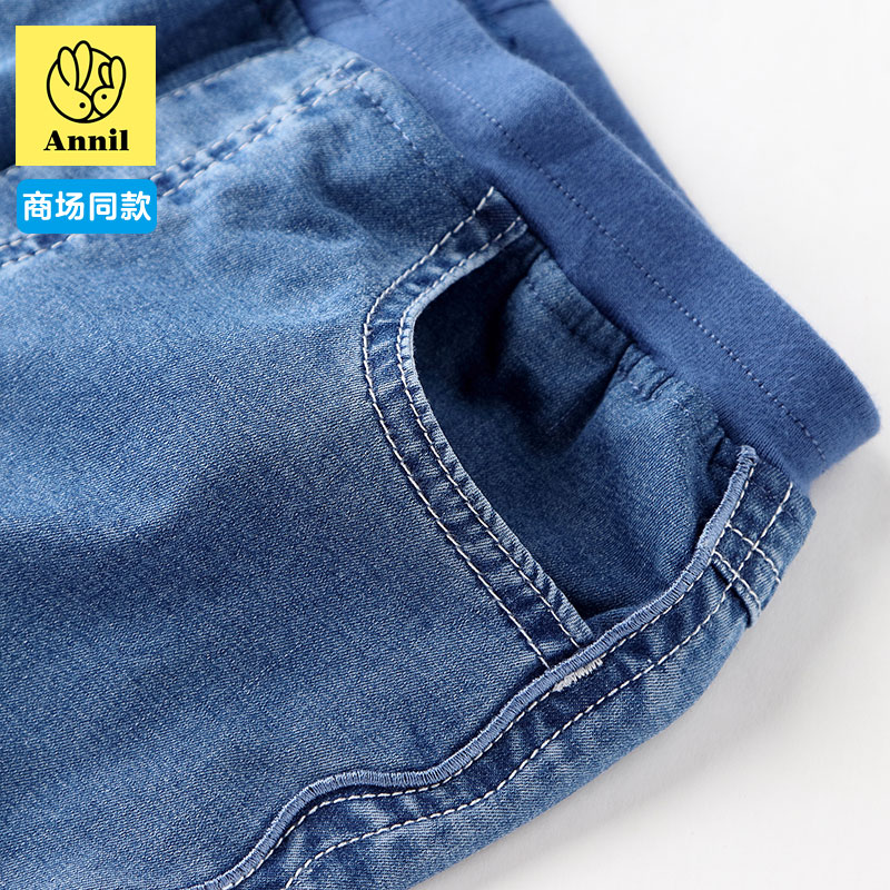 mặc cô gái denim bên len bảy điểm mô hình quần mùa hè cậu bé lớn cô gái quần short mỏng thở Annai dành cho trẻ em.