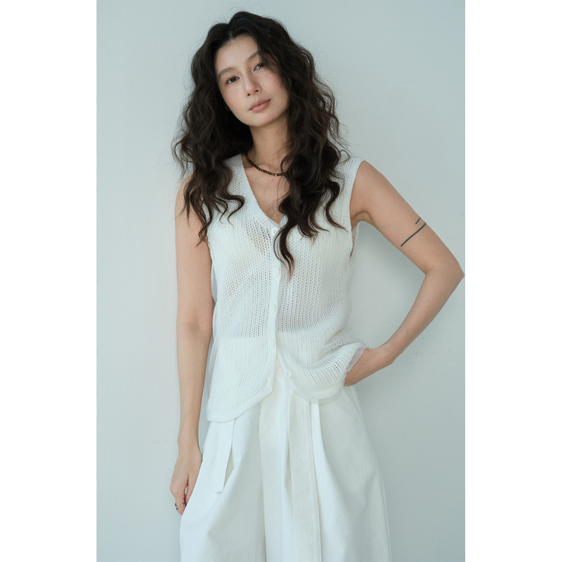 Neihe 2026 Japanese Paper Nano Mesh Yarn Spliced Wool Vest for Women, Fashionable Outerwear for Spring and Summer 258189
