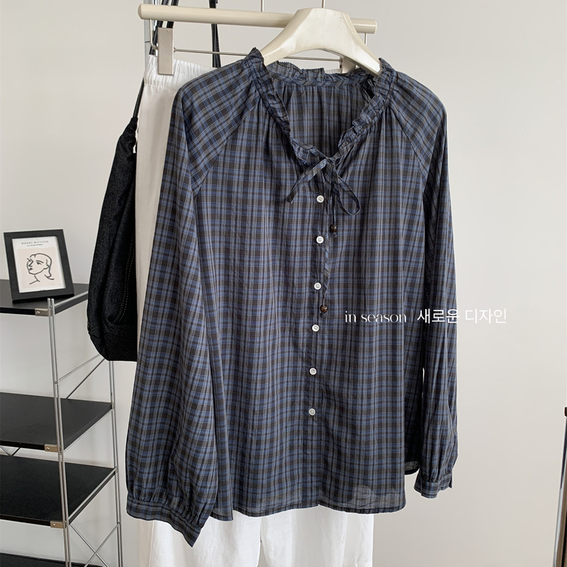 In Season - Artistic Style Long-Sleeved Shirt, Cardigan Shirt, Dsq-3362 Plaid Tie-Up Shirt