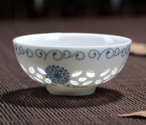 Hollow tea set kung fu tea cup single cup owner personal small ceramic Jingdezhen blue and white porcelain white porcelain tea cup