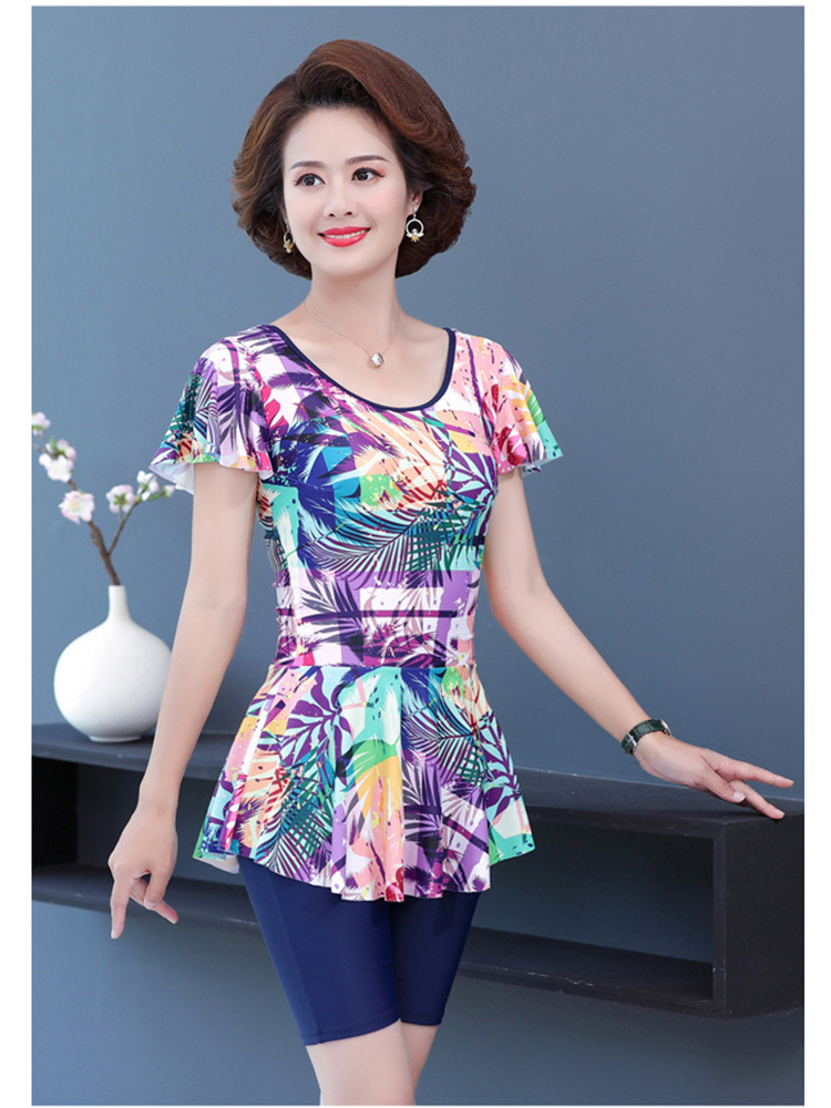 2022 New hot spring swimsuit female tumble thin conservative two piece skirt style middle - aged old mother middle - aged large - size swimsuit