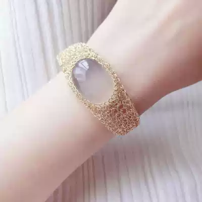 lady su Studio 14K gold silk white chalcedony hand bracelet hollow original hand work