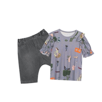 Jnbyjnby Jiangnan Clothing Childrens Summer Printing T-shirt jeans Shorts Two Pieces Girls Kids Jinbyjnby