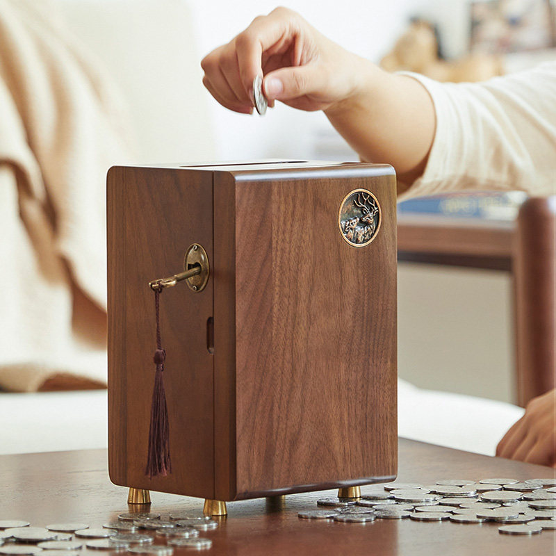 Walnut piggy bank large adult piggy bank coin banknotes boys and girls can take Piggy Bank girl gift