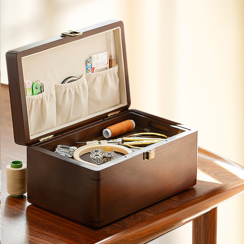 Home sewing box embroidery handmade diy sewing tool set sewing storage box solid wood dowry wedding gift