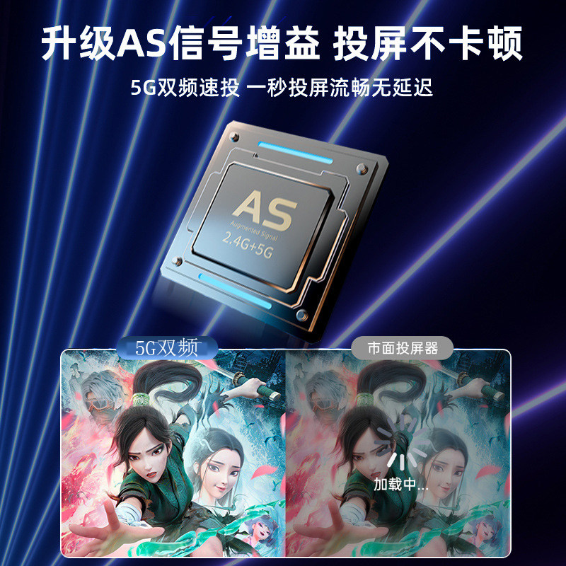 Wireless Screen Mirroring Device, Dual-Band, Low-Latency, Connects Mobile Phones to Tv, Wireless Screen Mirroring Device, Ultra-High-Definition Display