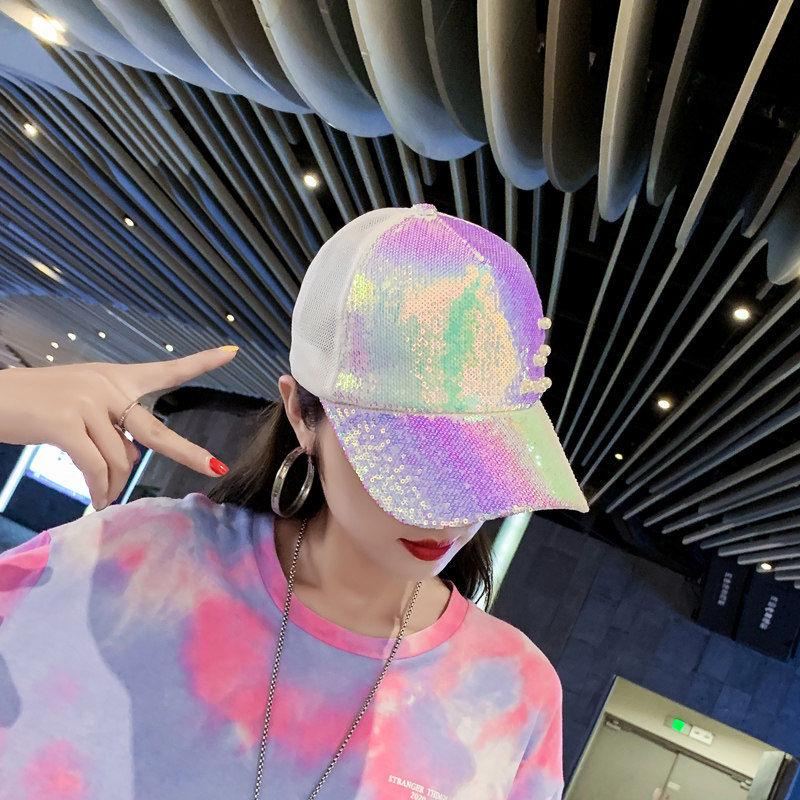Tide brand hat female Korean tide sequin beaded peaked cap spring and summer mesh hat sunscreen sun visor fashion baseball cap