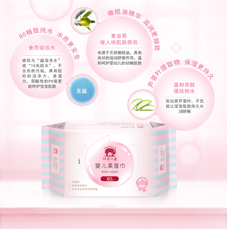 Khăn lau con voi đỏ mềm 80 bơm * 6 gói khăn lau ướt đặc biệt Khăn bông di động cho bé sơ sinh khăn ướt không mùi