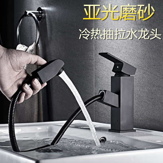Pulaya light frosted tap black copper cage head cold and hot double faucet wash basin faucet