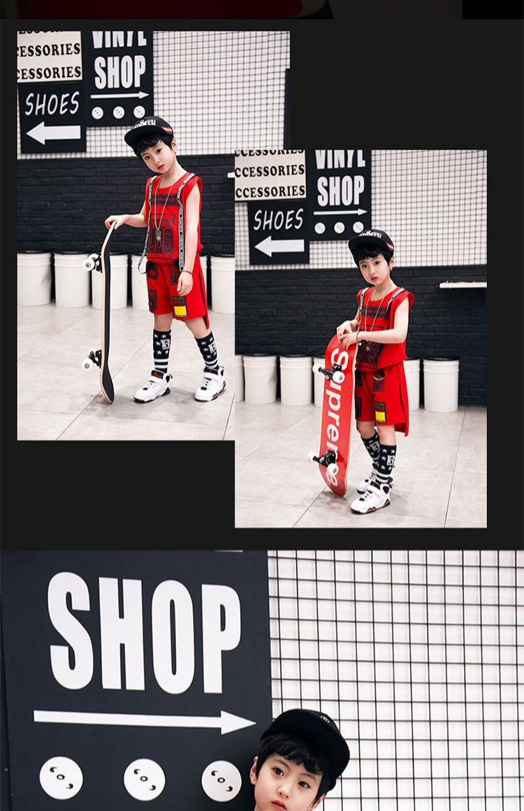 Quần áo nhảy đường phố hip-hop, quần áo khiêu vũ jazz Chaobao, trống trẻ em, trang phục, mẫu giáo, quần áo biểu diễn catwalk đầm đẹp cho be gái 7 tuổi