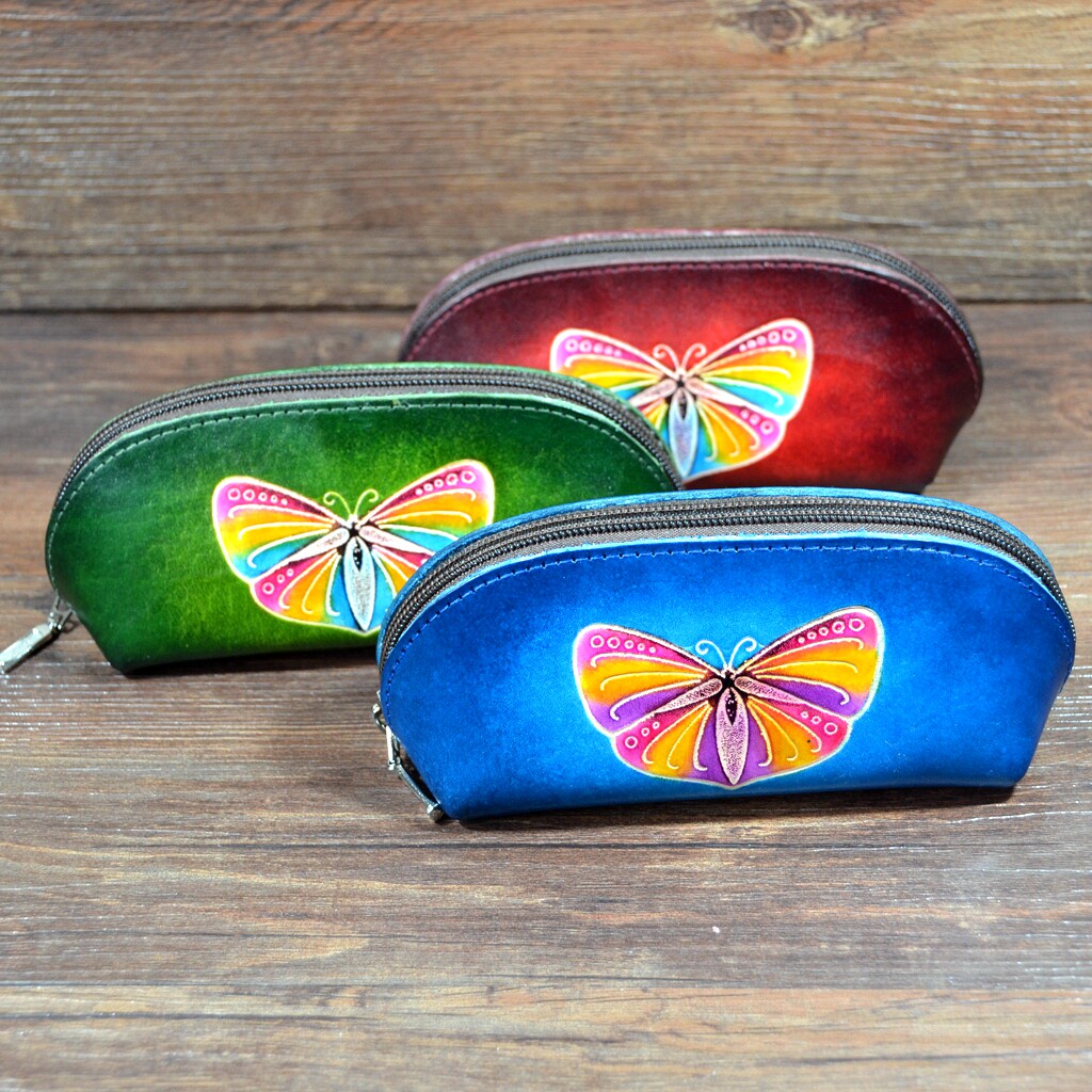 Women's handmade genuine leather glasses case vintage cowhide coin purse ethnic style casual bag zipper key bag