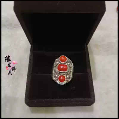 Fate Buddha Nepal handmade 925 sterling silver inlaid gem ethnic wind ring ring adjustable size live ring