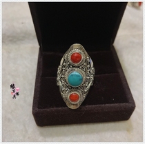  Yuansheng Buddha Nepal Tibetan 925 Sterling silver inlaid gemstone ring Ring Adjustable size living ring