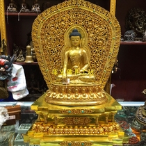 The fate of the Buddha goods Nepal pure handmade pure copper full gilt carved Sakyamuni Buddha with backlit seat