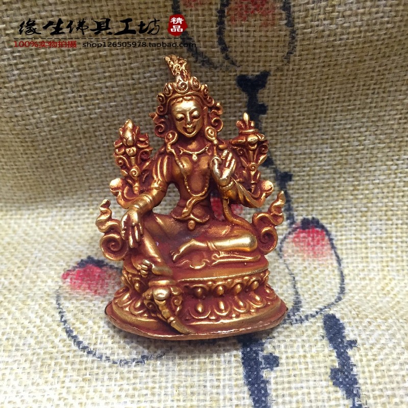 Buddhist Buddhist Buddha statue imported fine hand - made 5 5 cm full - gill gold - green mother
