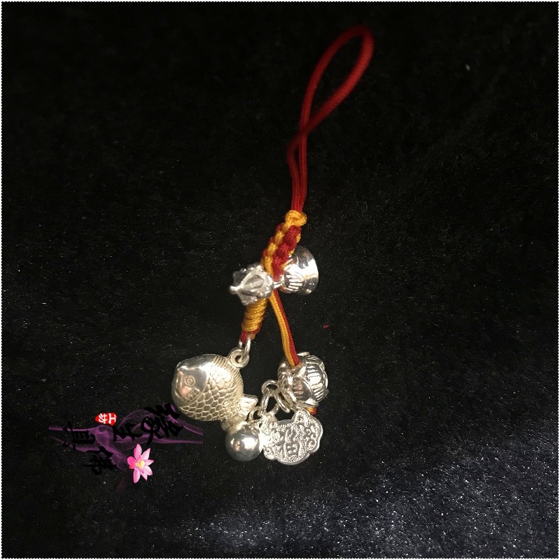 Yuan Sheng Buddha hand-woven sterling silver nine palace Bagua Lotus fish Mobile phone lanyard bag chain keychain pendant