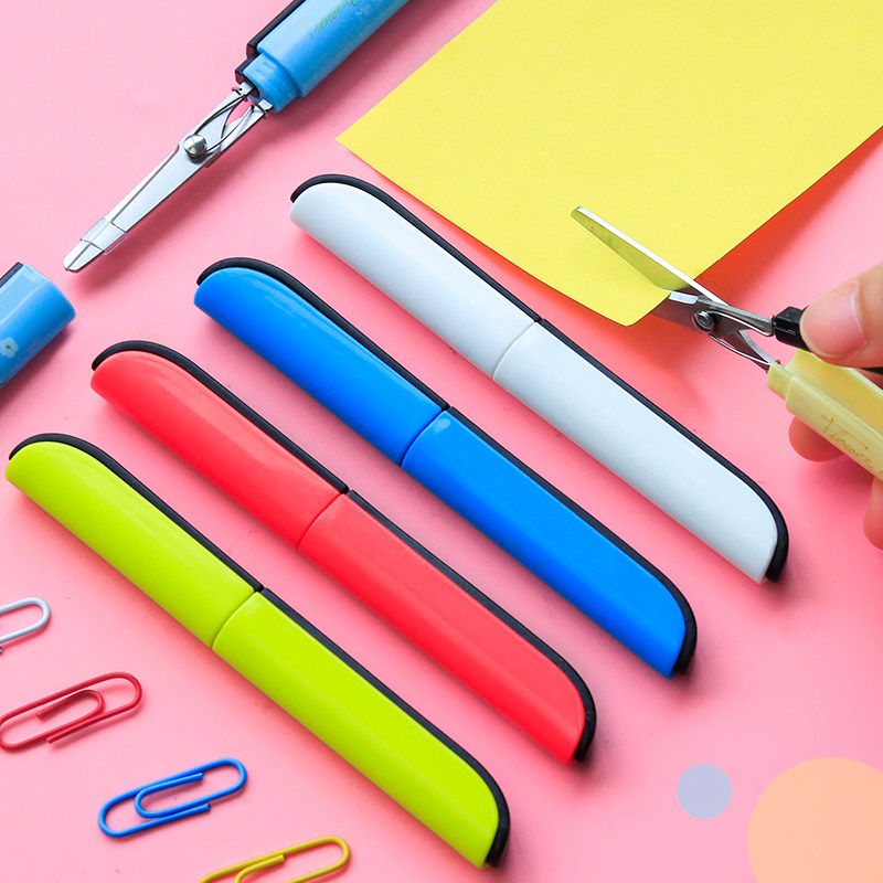 Deli portable small scissors for children and students creative small folding pen-shaped pen-shaped pen-shaped portable round head scissors pen travel scissors safe and cute Japanese and Korean American handmade household children