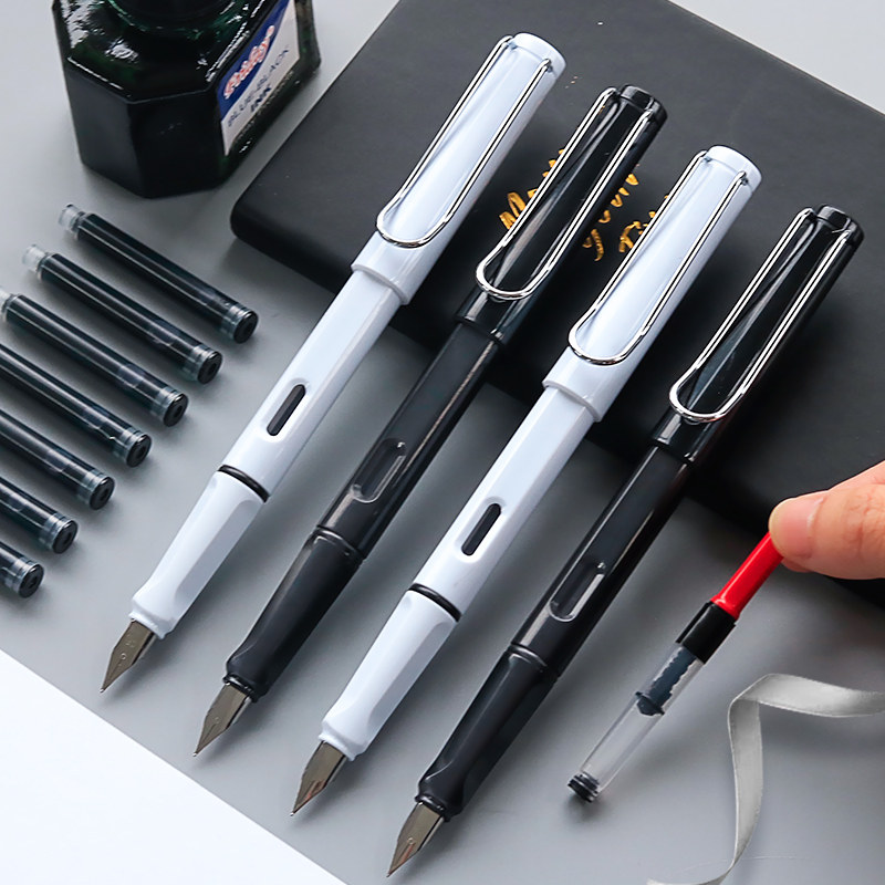 Student pen Positive posture calligraphy Primary school ink cartridge replacement third grade girl section Boy student nib Beginner special rigid pen Children's replaceable set 0 35 black red