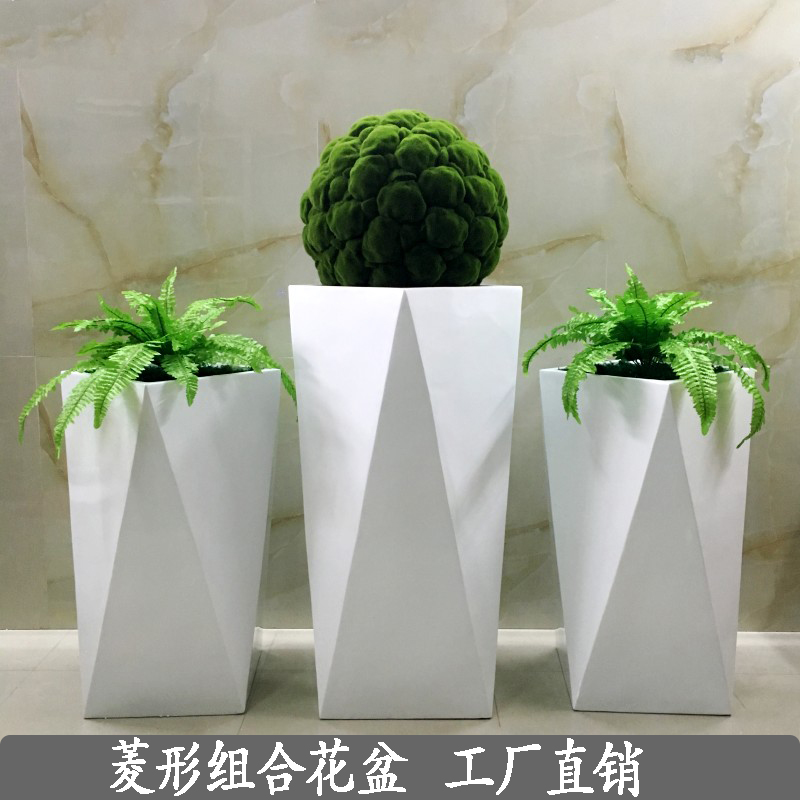 Glass fiber flower pots Large number Grand number minimalist Mall Hotel Interior Exterior Home Ground Rhombus Combined Vases
