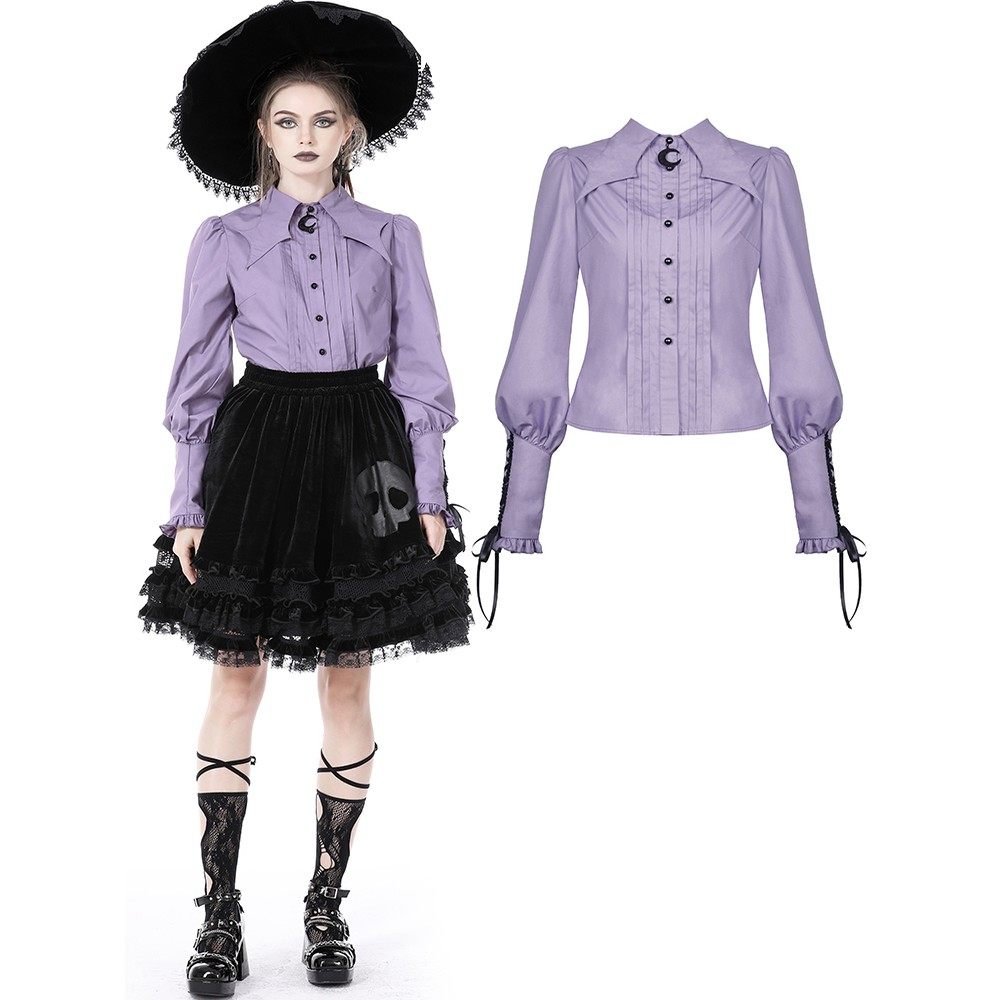 DARK IN LOVE Gothic Women's Star-Neck Purple Witch Shirt Top IW095