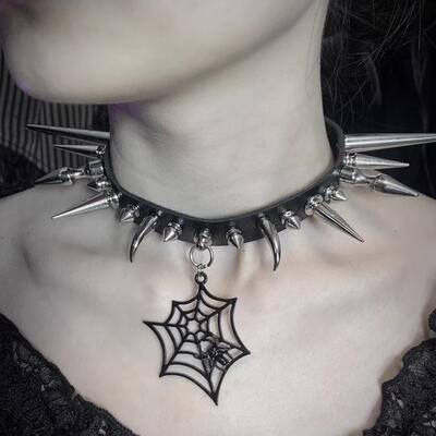 Original handcrafted rivet collar, spider trinket, collar necklace