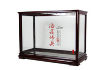 Haixin Buddha solid wood mahogany color South Elm plain surface tempered glass niches Buddha Light hanging niches hanging cabinet 81 cm wide