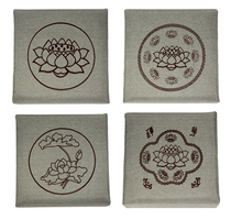 High-grade solid wood worship pad Elegant linen surface Lotus worship Buddha kneeling pad worship chair worship stool Linen gray