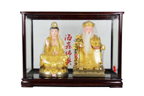 Haixin Buddha solid wood mahogany color South Elm plain surface tempered glass niches Buddha Light hanging niches hanging cabinet 88 cm wide