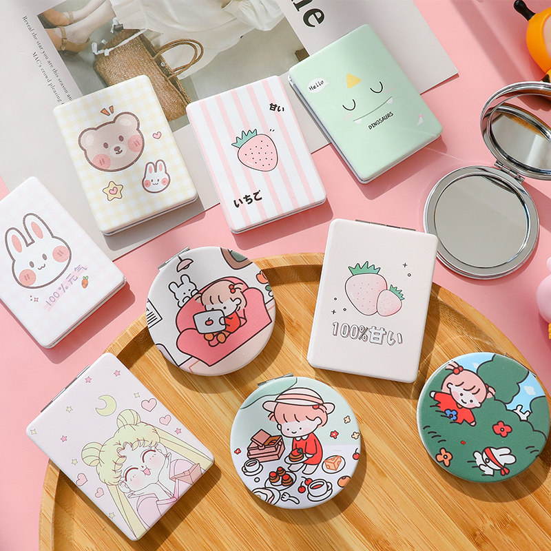 Cute Folding Double Face Small Mirror Children Carry-on Cosmetic Mirror Student Dormitory Small handheld with portable