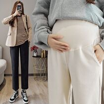 Pregnant Woman Pants Tennis Red New Pregnant Woman Autumn Winter Light Core Suede Pants With Slim Exterior Wearing Loose Casual 90% Chunqiu