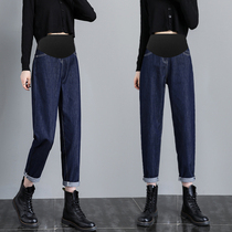 Pregnant women Jeans Spring and Autumn wear loose casual large size bottoming sports harlain pants autumn and winter clothes