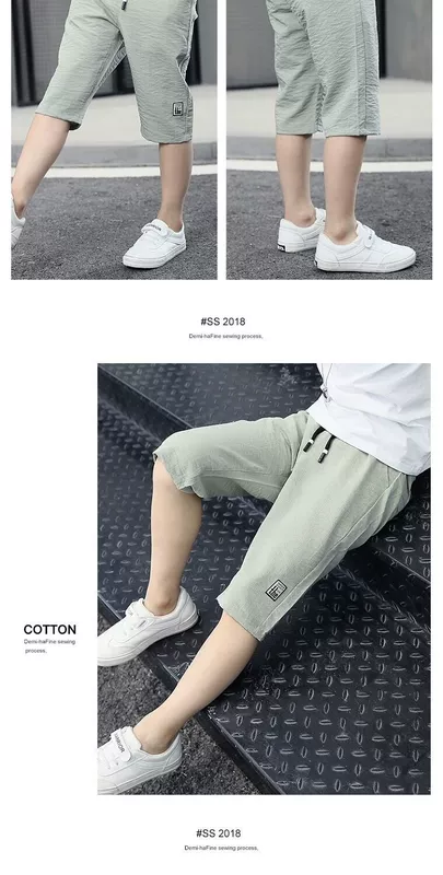 Quần short cotton và lanh cho bé trai mùa hè, quần tây mỏng cắt ngắn, quần áo trẻ em mùa hè, quần âu, quần dài cho bé trai - Quần