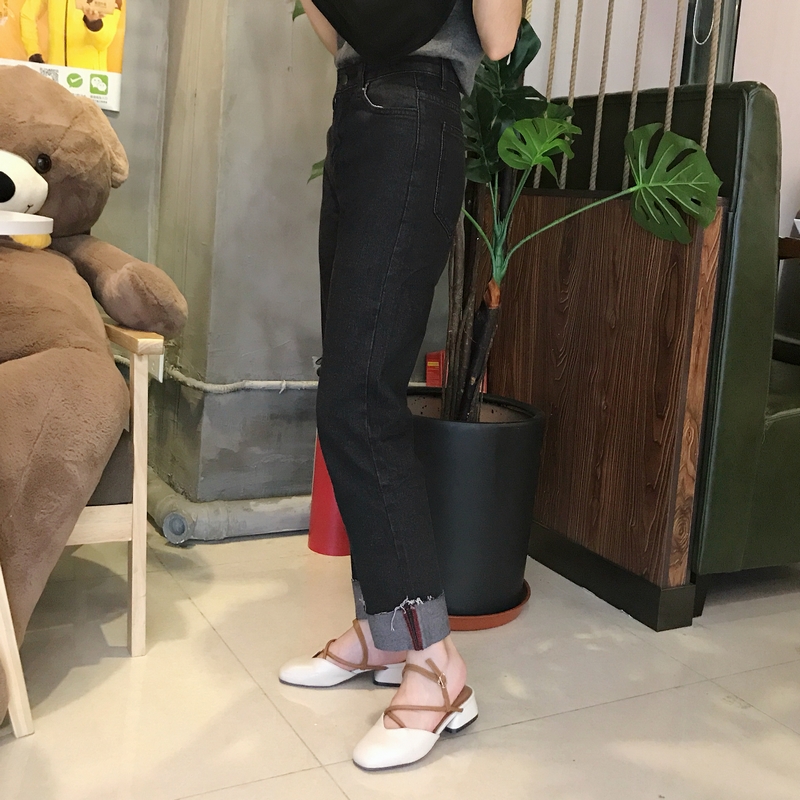 Quần ống suông nữ 9 quần K 29 sinh viên eo cao lỏng lẻo retro uốn cong quần jeans mùa hè mỏng phần chân quần rộng quần jean nữ ống đứng