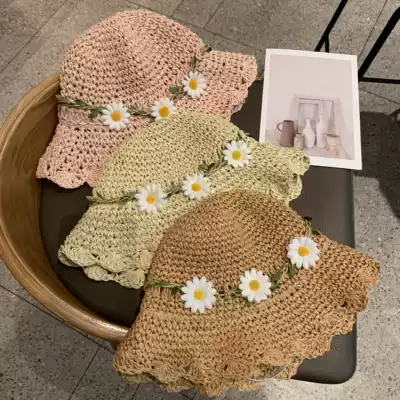 Children's prepaid hat girl grass hat summer thin breathable shade cool hat female baby Princess fresh sunscreen Beach