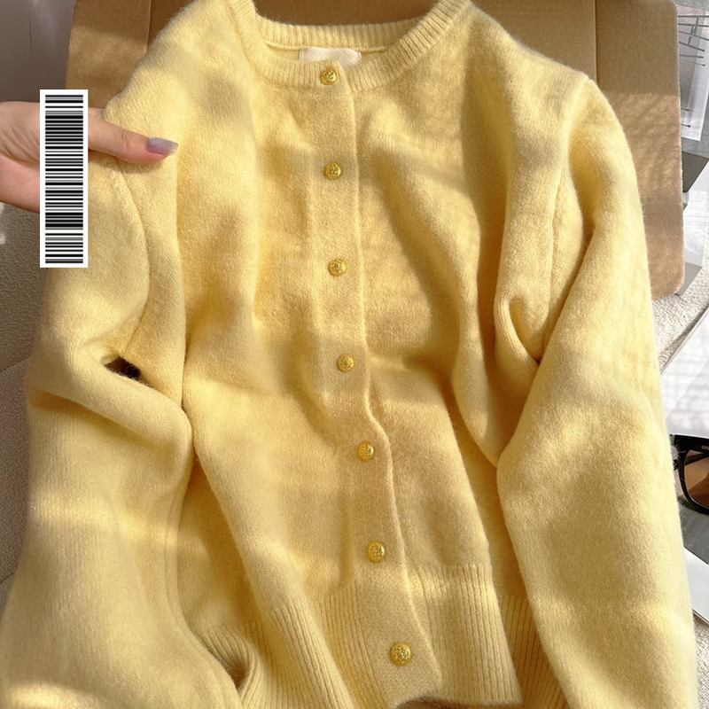Wanxiong Fleece Sweater Jacket, Spring Japanese Style, Lazy Style, Soft and Creamy Yellow Knitted Cardigan, Loose Inner Layer Top for Women