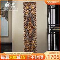 Tai Domain Thai Teak Teak Wood Lotus Hand-carved Floral Plate Wall Decoration Southeast Asia Restaurant Genguan Wall Decoration Horizontal Vertical Version Pendant