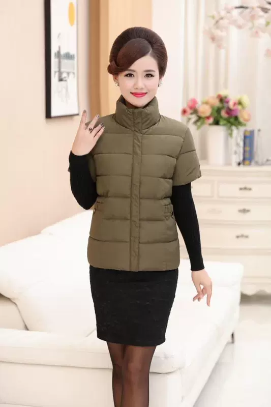 Mẫu áo mùa đông cho phụ nữ trung niên và phụ nữ lớn tuổi Áo ngắn tay XL cho mẹ tải xuống áo vest cotton vai dày bằng cotton ấm áp đồ nữ