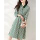 Long-sleeved dress women's spring and autumn new waist slimming fashion striped stitching temperament all-match mid-length skirt