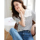 Striped hooded short-sleeved T-shirt women's summer new simple texture casual all-match stitching thin top T-shirt