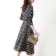 Long-sleeved dress women's spring and autumn new fashion elegant print drawstring waist slimming all-match mid-length skirt