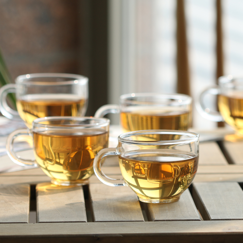Yiwuji 130ml thickened kung fu tea set single-layer glass with handle cup tea cup tea bowl small pot of tea