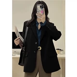 Черный осенний короткий пиджак классического кроя для отдыха, 2024 года, подходит для подростков