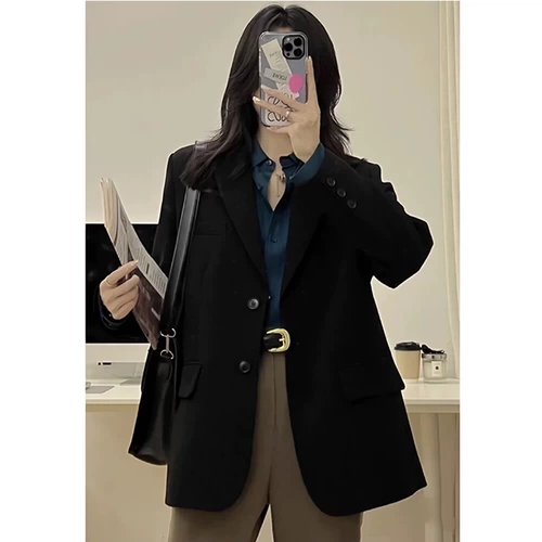 Черный осенний короткий пиджак классического кроя для отдыха, 2024 года, подходит для подростков