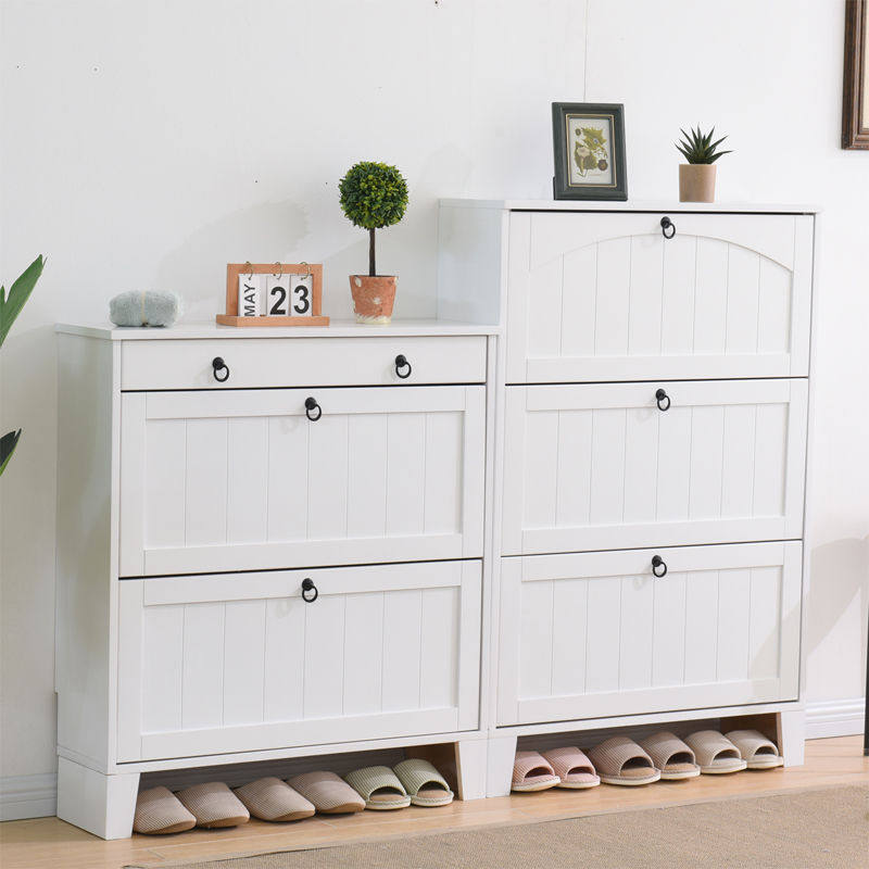 Nordic white ultra - thin 17CM flip solid wood shoe cabinet is simple modern entry to narrow Xuan shoe cabinet household door
