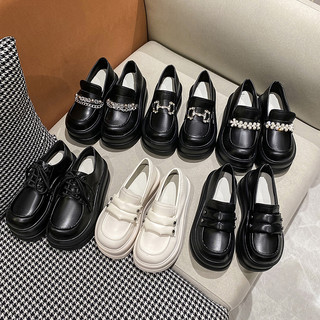 British big-head bread small leather shoes for women in autumn new style small thick-soled platform shoes versatile loafers