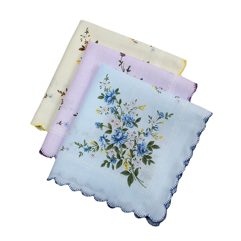 Cotton printed handkerchief ladies handkerchief Crescent side retro sweat absorption refreshing small handkerchief ladies small handkerchief flowers