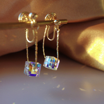 Crystal high-end sense niche light luxury ear clip women without ear holes tassel tea earrings earrings French mosquito coil temperament