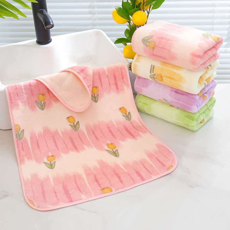 Tulip Coral Velvet Towel Is Soft, Absorbent, Lint-Free, Thickeneded, Household Adult Face Washcloth, Couple Student Face Towel
