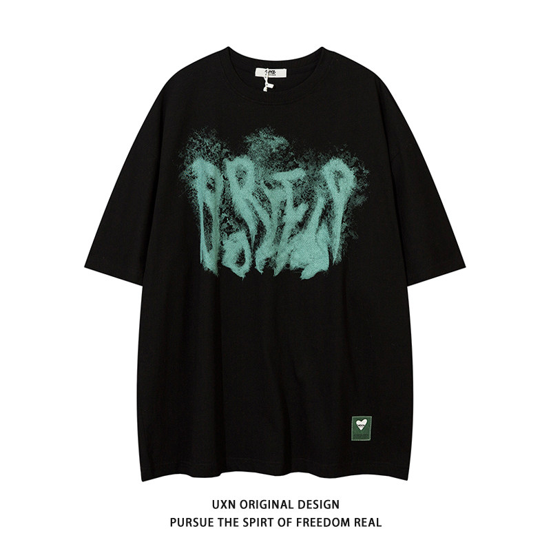 UXNSTUDIO Original boomer red smoke ring letter printed t Male Loose Summer Lovers Short Pomace 50% Grapefruit-Taobao